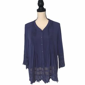 Coldwater Creek Button Up with Crochet Trim Size PM